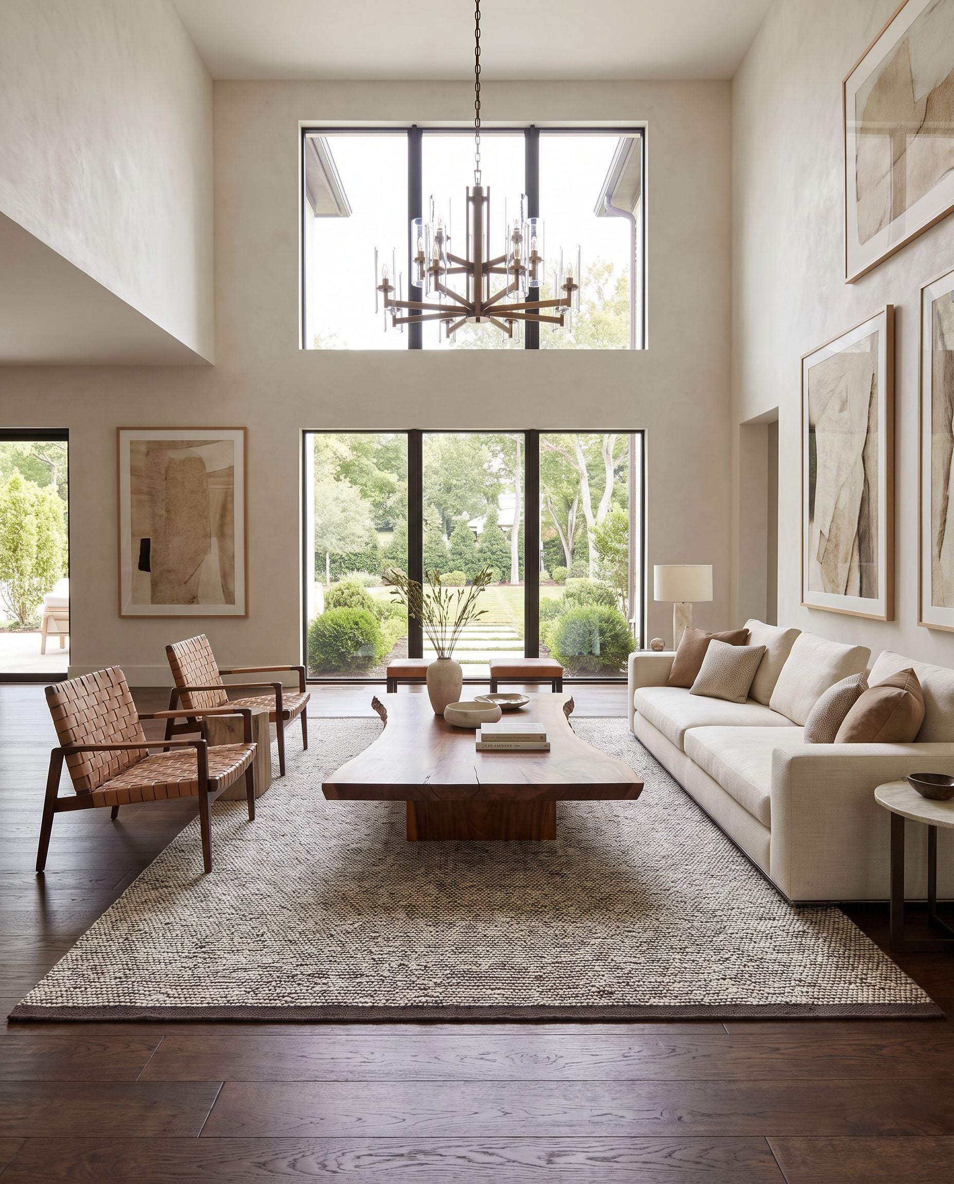 Jadie JDE-2303 Hand Woven Rug as the centerpiece of a bright luxury living room — a hand woven cottage area rug in taupe, charcoal and ivory tones