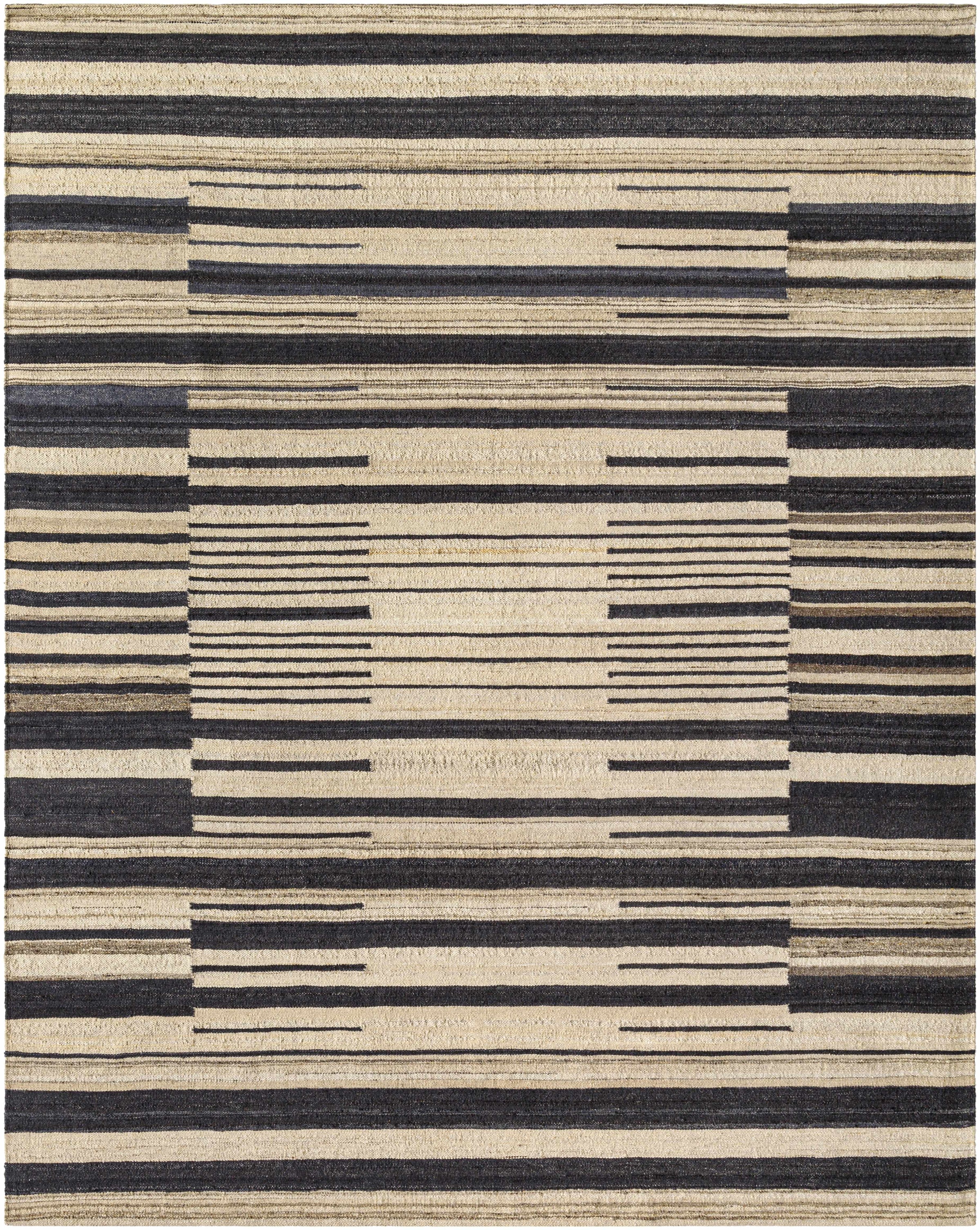 Charcoal Hand Woven 100% Wool Rustic Rectangle Handmade rug, Indoor use only, no fringe, non-washable.