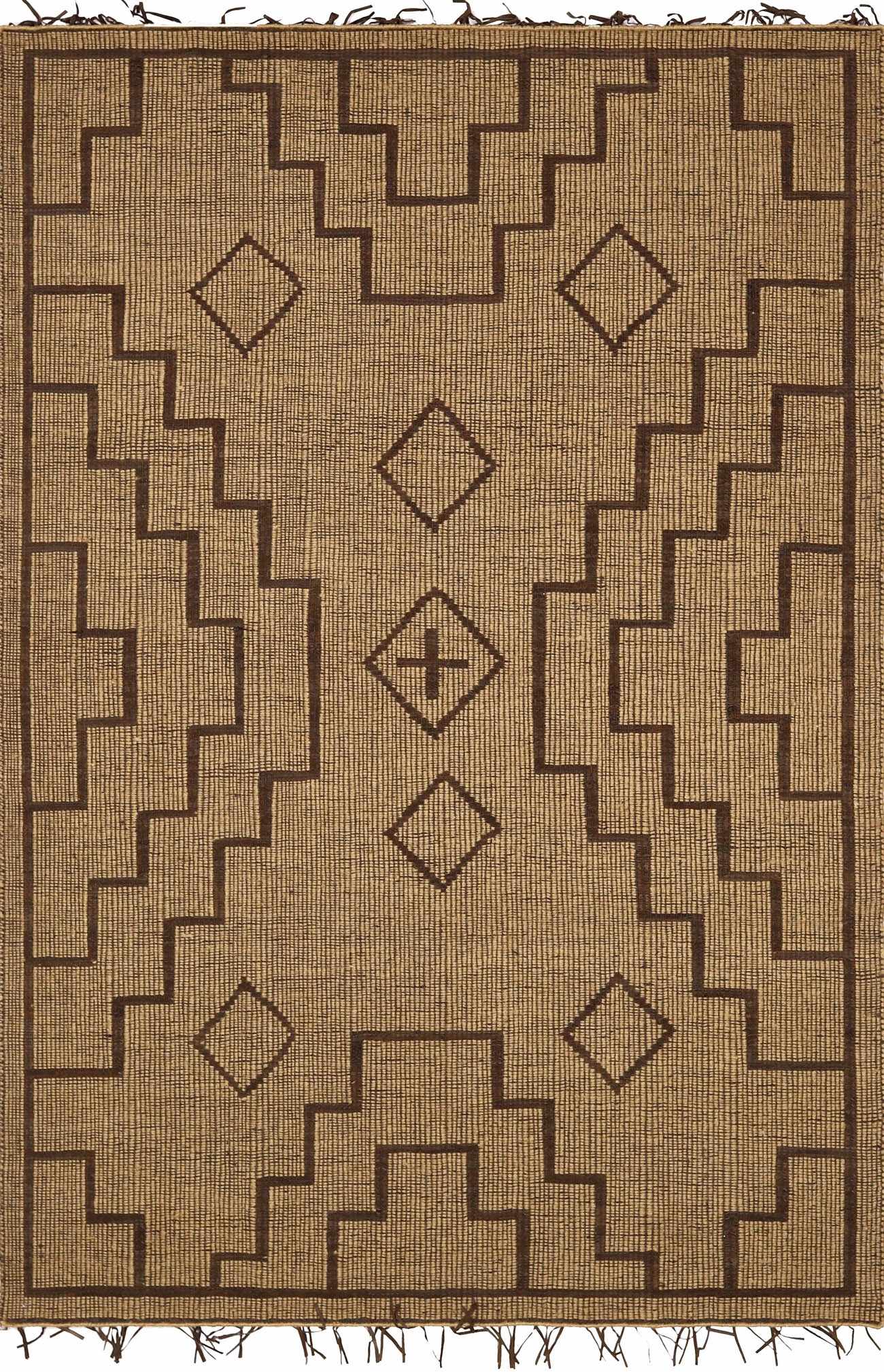 Tan Hand Woven 70% Jute, 30% Leather Global Rectangle Handmade rug, Indoor use only, has fringe, non-washable.