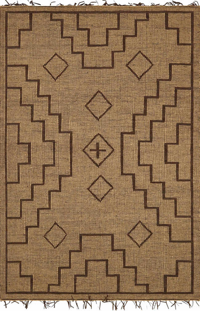 Tan Hand Woven 70% Jute, 30% Leather Global Rectangle Handmade rug, Indoor use only, has fringe, non-washable.