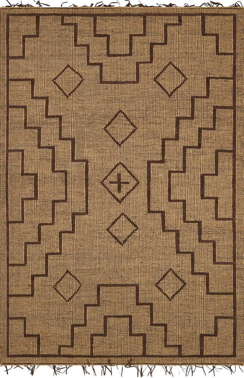 Tan Hand Woven 70% Jute, 30% Leather Global Rectangle Handmade rug, Indoor use only, has fringe, non-washable.
