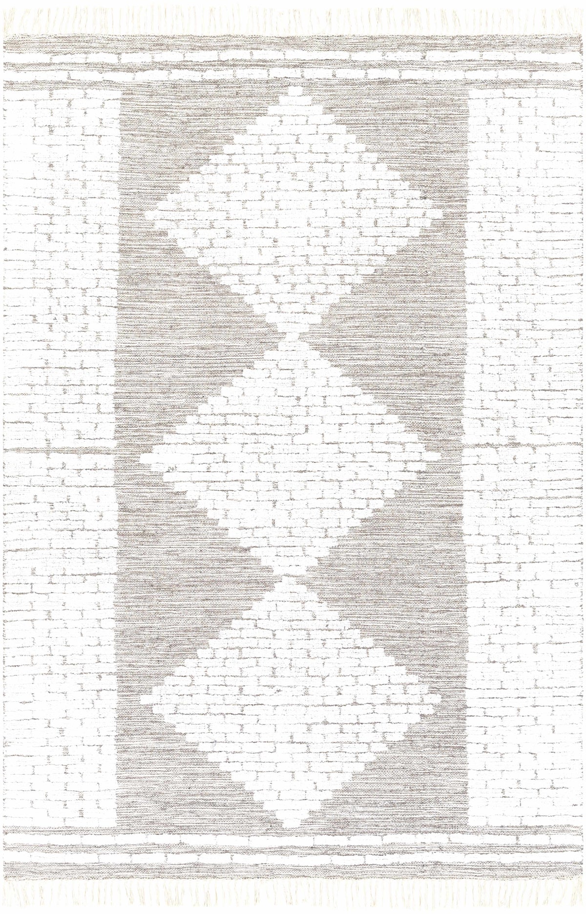 White Hand Woven 60% Wool, 30% Viscose, 10% Cotton Global Rectangle Handmade rug, Indoor use only, has fringe, non-washable.