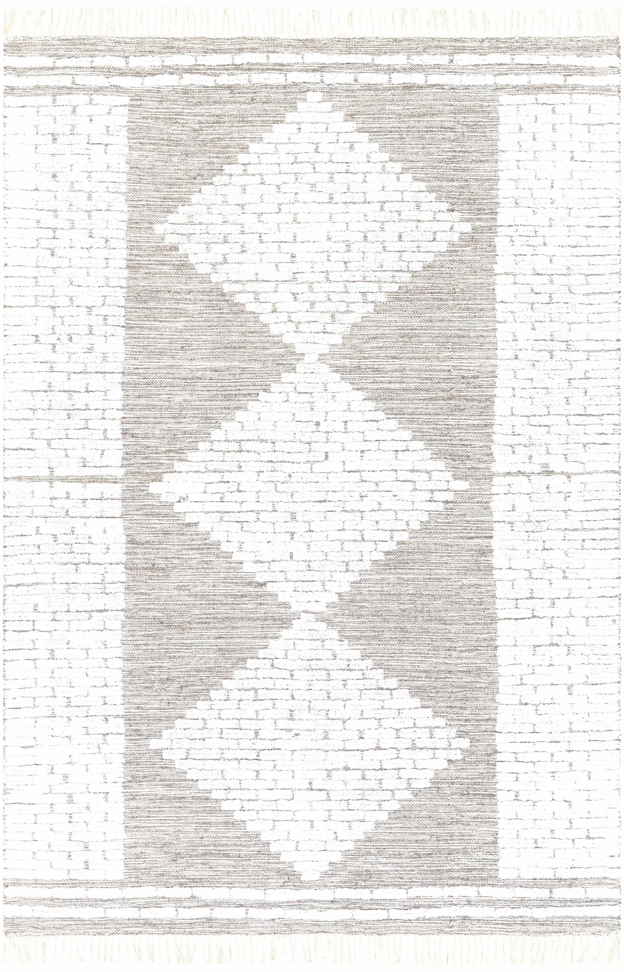 White Hand Woven 60% Wool, 30% Viscose, 10% Cotton Global Rectangle Handmade rug, Indoor use only, has fringe, non-washable.