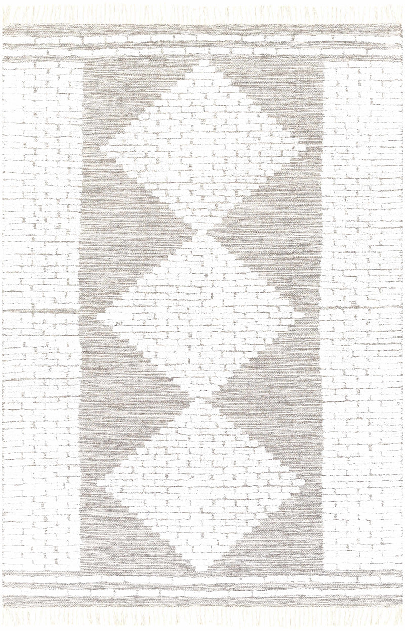 White Hand Woven 60% Wool, 30% Viscose, 10% Cotton Global Rectangle Handmade rug, Indoor use only, has fringe, non-washable.