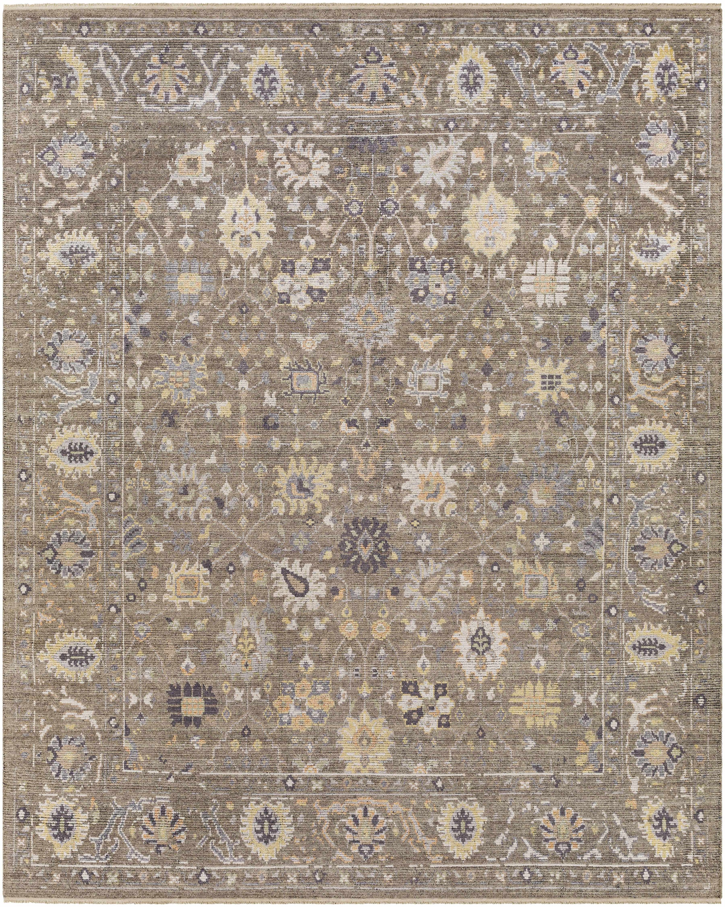 Charcoal Hand Knotted 70% Viscose, 30% Wool Traditional Rectangle Handmade rug, Indoor use only, has fringe, non-washable.