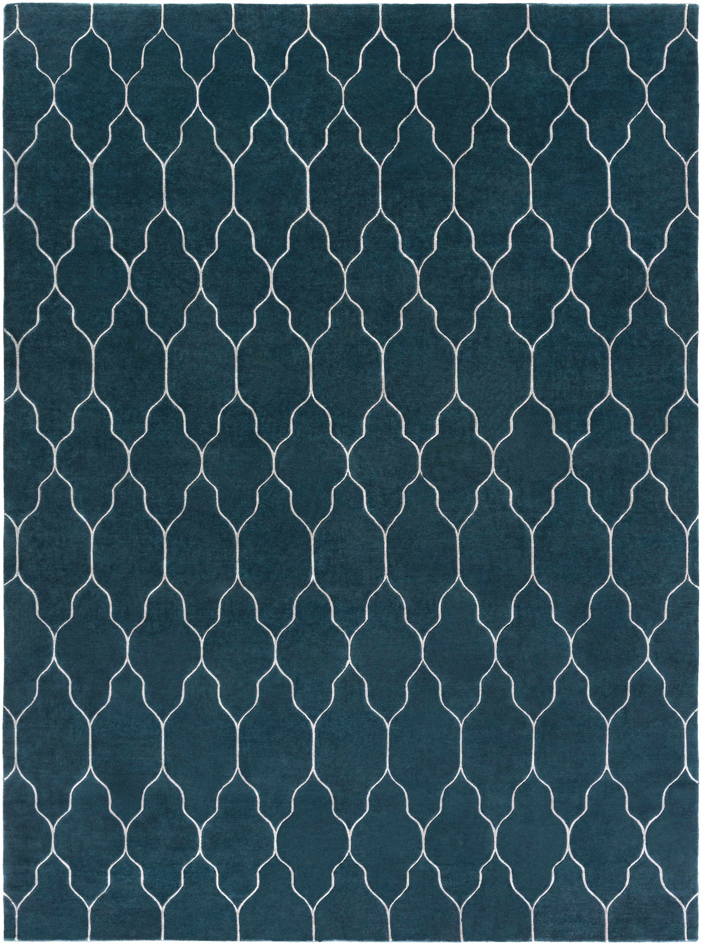 Deep Teal Hand Knotted 100% Wool Modern Rectangle Handmade rug, Indoor use only, no fringe, non-washable.