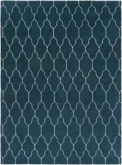 Deep Teal Hand Knotted 100% Wool Modern Rectangle Handmade rug, Indoor use only, no fringe, non-washable.