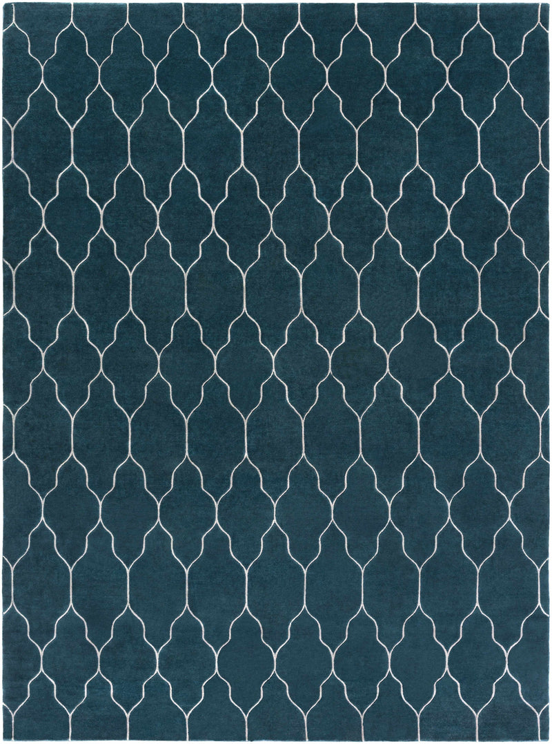 Deep Teal Hand Knotted 100% Wool Modern Rectangle Handmade rug, Indoor use only, no fringe, non-washable.