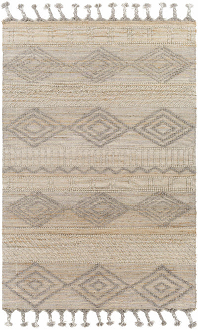 Tan Hand Woven 50% Jute, 50% Wool Global Rectangle Handmade rug, Indoor use only, has fringe, non-washable. runner also available