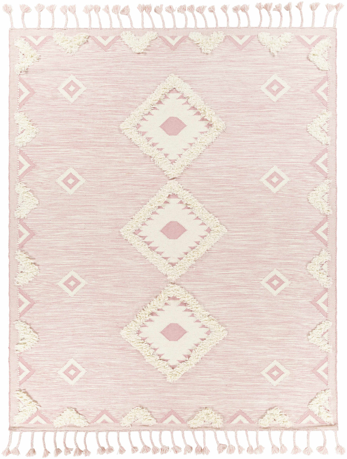 Light Pink Hand Woven 100% Wool Global Rectangle Handmade rug, Indoor use only, has fringe, non-washable. runner also available