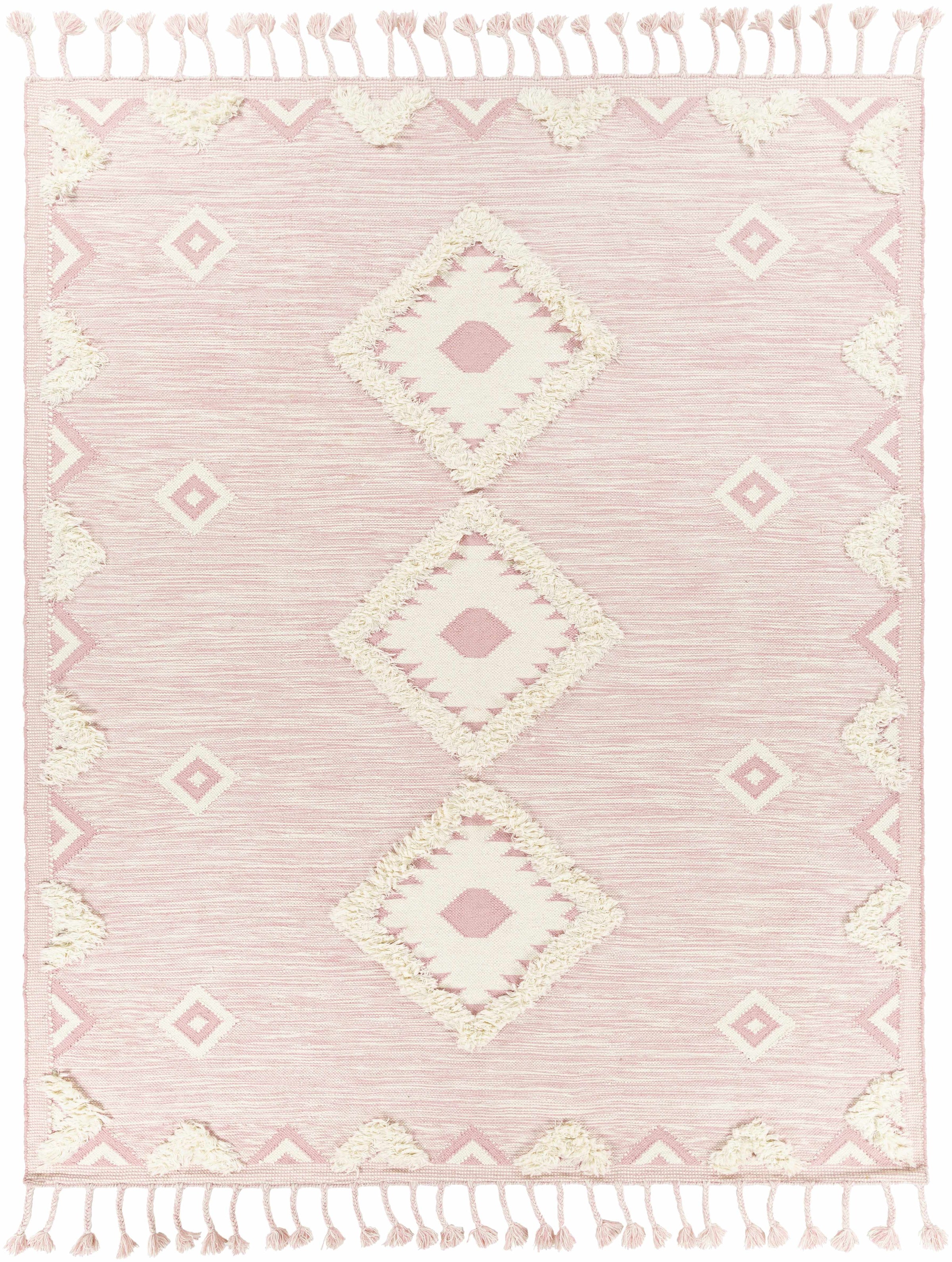 Light Pink Hand Woven 100% Wool Global Rectangle Handmade rug, Indoor use only, has fringe, non-washable. runner also available