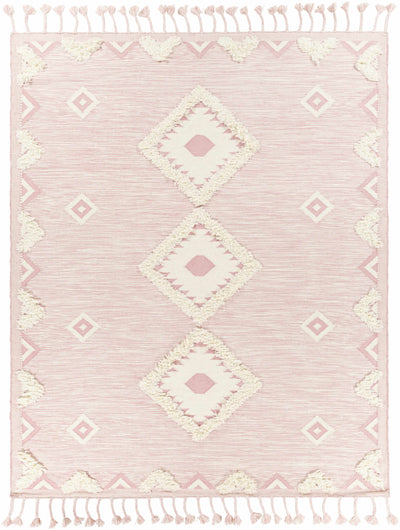 Light Pink Hand Woven 100% Wool Global Rectangle Handmade rug, Indoor use only, has fringe, non-washable. runner also available