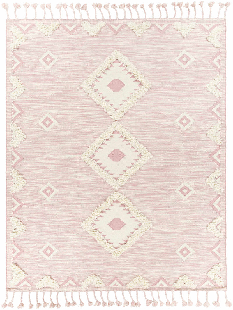 Light Pink Hand Woven 100% Wool Global Rectangle Handmade rug, Indoor use only, has fringe, non-washable. runner also available