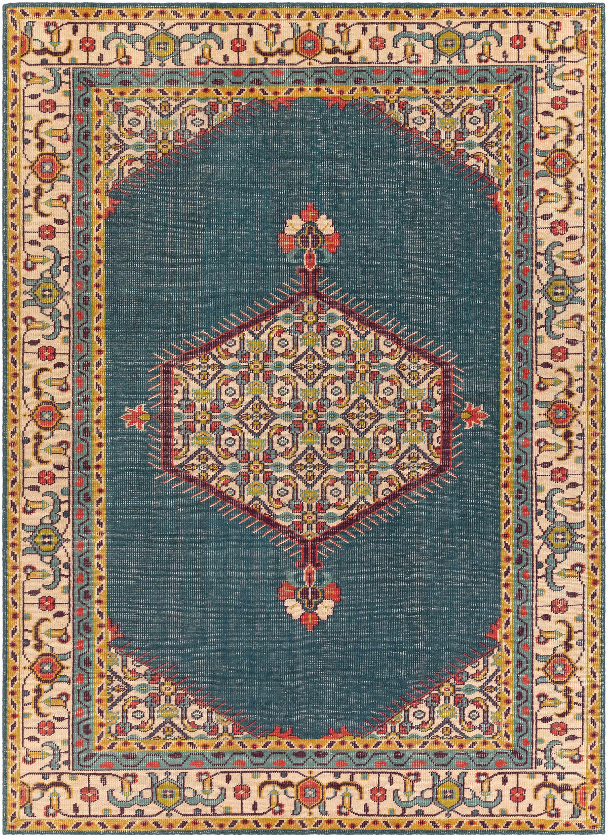 Medium Green Hand Knotted 100% NZ Wool Traditional Rectangle Handmade rug, Indoor use only, no fringe, non-washable.