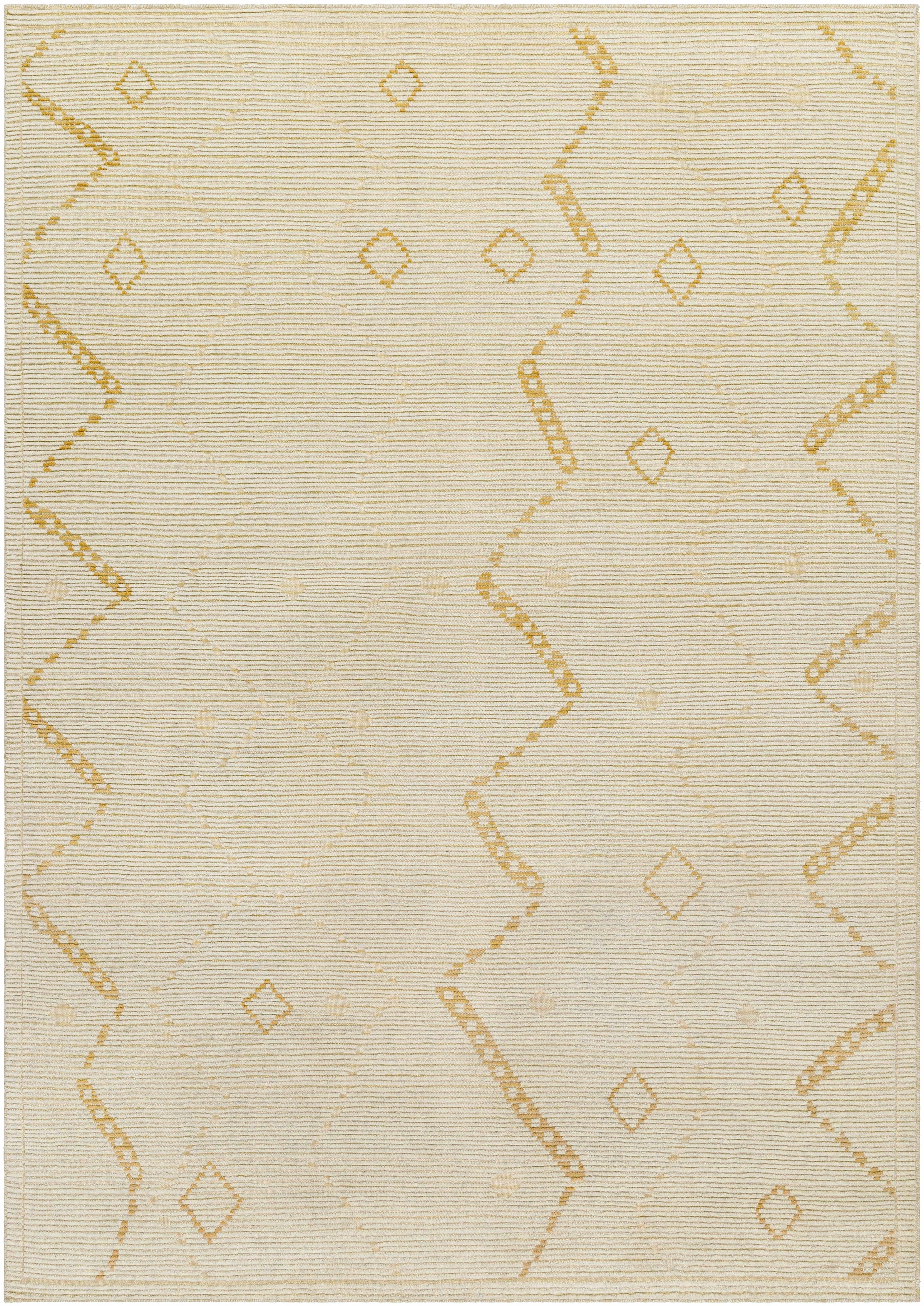 Ivory Hand Knotted 100% Wool Modern Rectangle Handmade rug, Indoor use only, no fringe, non-washable.
