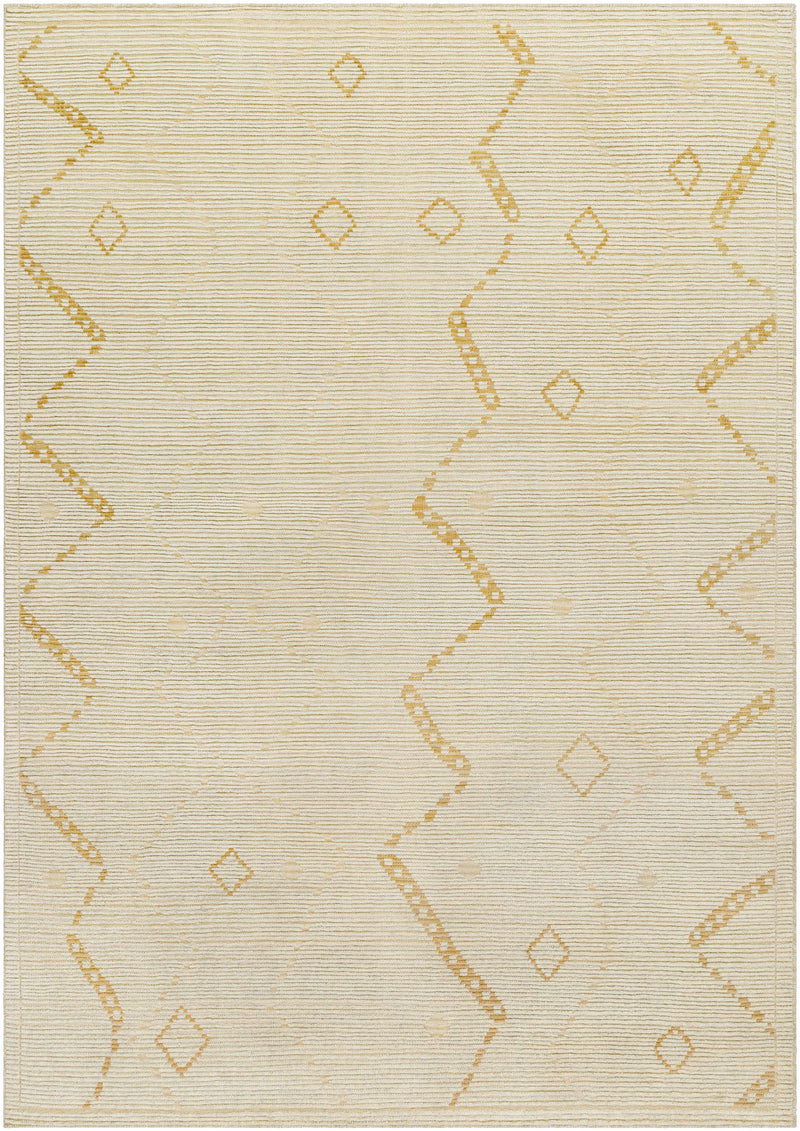 Ivory Hand Knotted 100% Wool Modern Rectangle Handmade rug, Indoor use only, no fringe, non-washable.