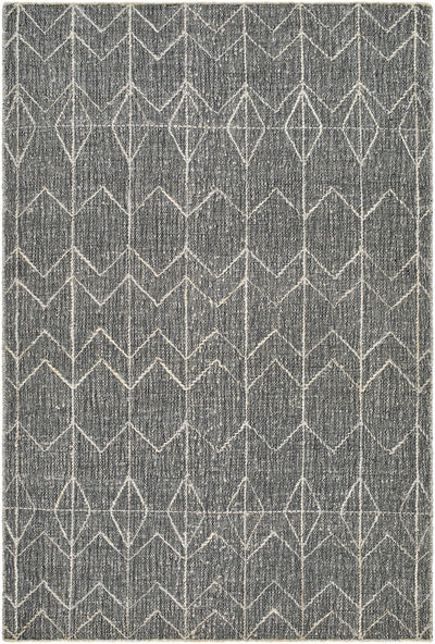 Black Hand Woven 50% Jute, 20% Wool, 15% Cotton, 15% Viscose Modern Rectangle Handmade rug, Indoor use only, no fringe, non-washable.