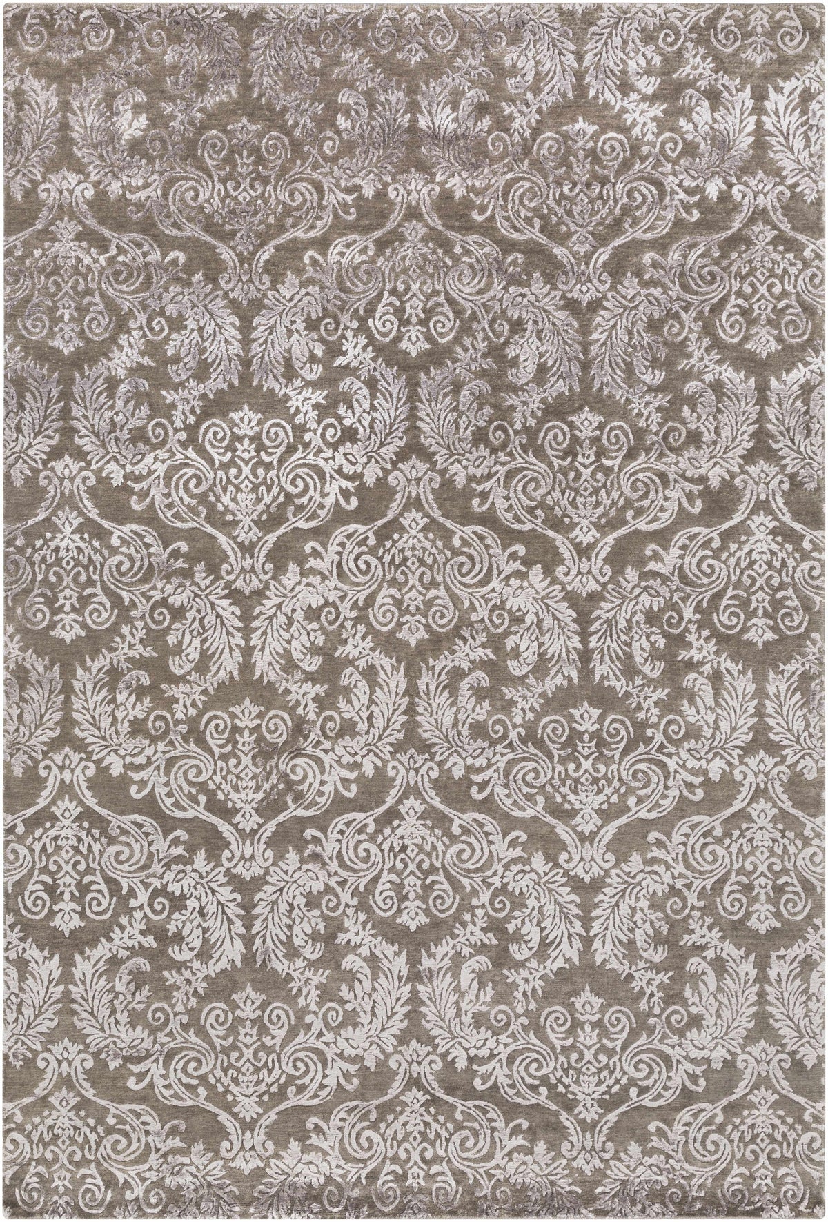 Charcoal Hand Knotted 60% Wool, 40% Viscose Cottage Rectangle Handmade rug, Indoor use only, no fringe, non-washable.