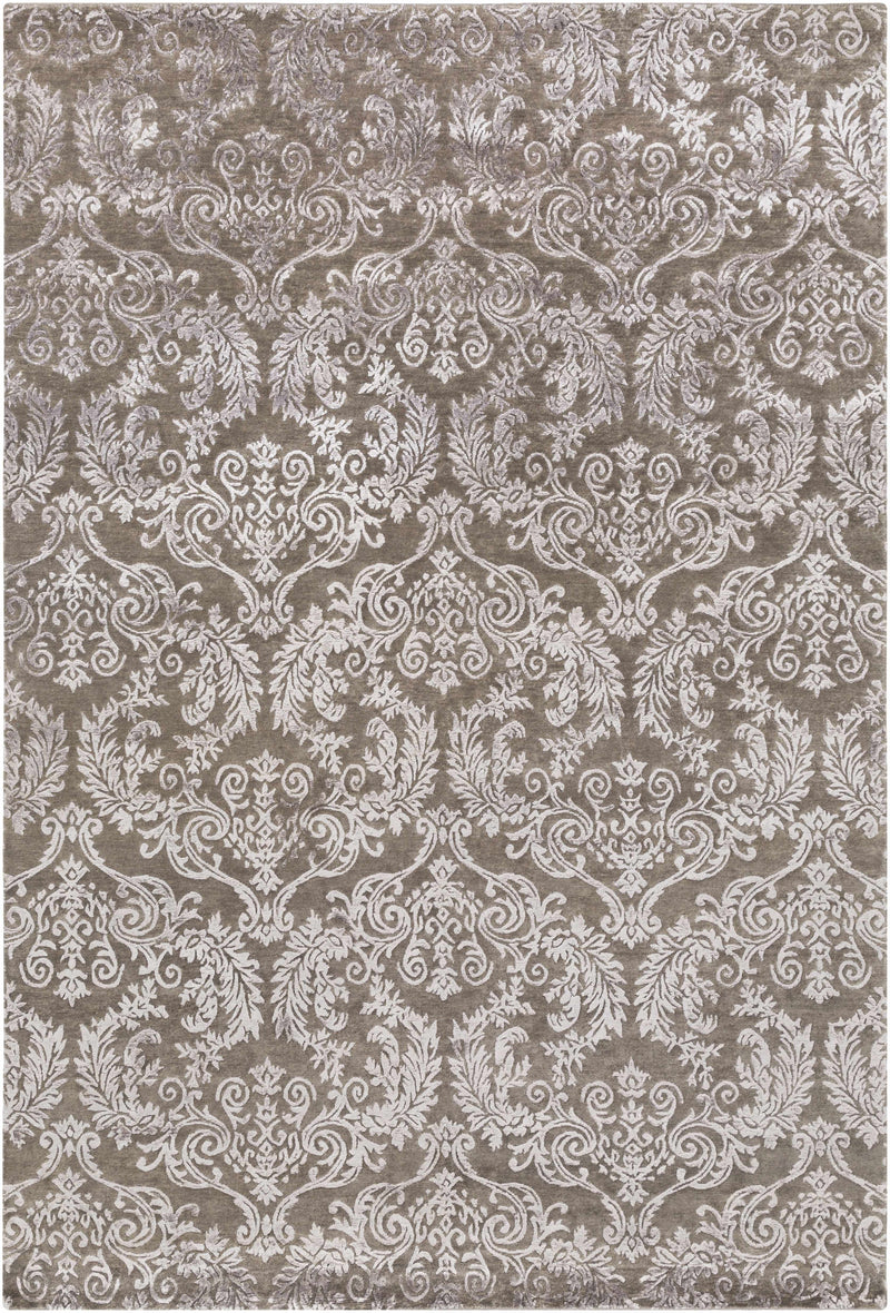 Charcoal Hand Knotted 60% Wool, 40% Viscose Cottage Rectangle Handmade rug, Indoor use only, no fringe, non-washable.
