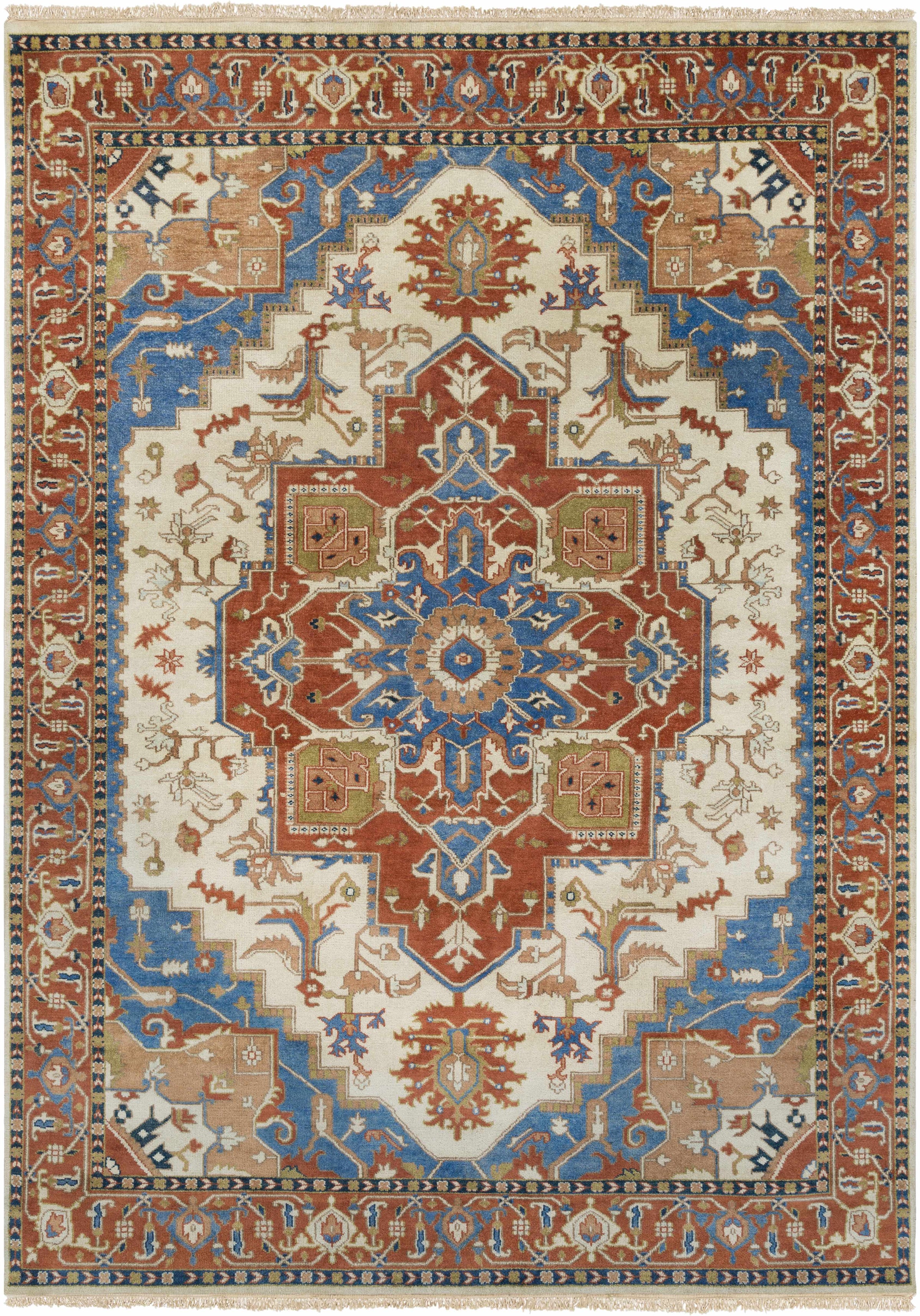 Burnt Orange Hand Knotted 100% NZ Wool Traditional Rectangle Handmade rug, Indoor use only, has fringe, non-washable.