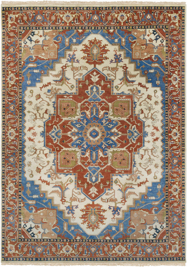 Burnt Orange Hand Knotted 100% NZ Wool Traditional Rectangle Handmade rug, Indoor use only, has fringe, non-washable.