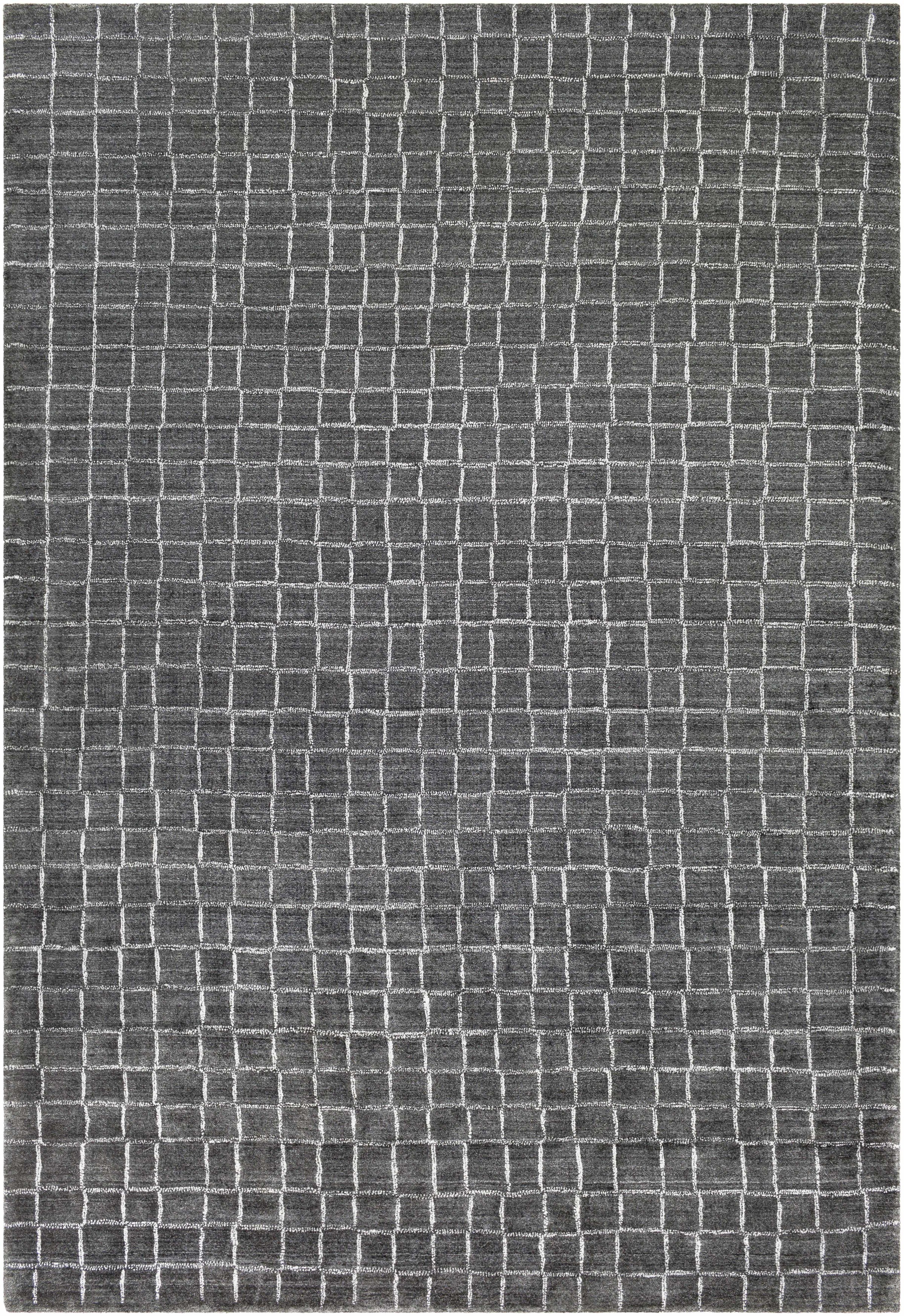 Charcoal Hand Knotted 100% Viscose Modern Rectangle Handmade rug, Indoor use only, no fringe, non-washable.