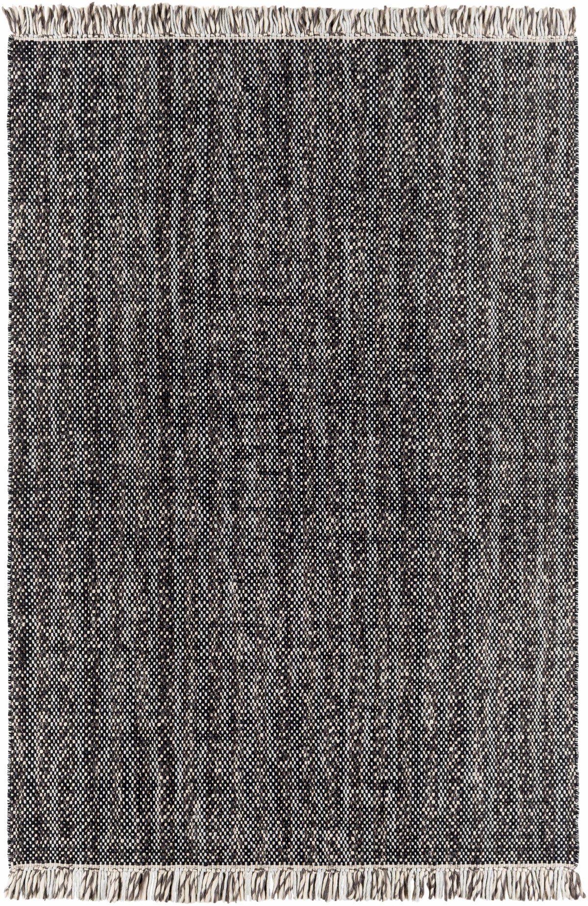 Black Hand Woven 100% Wool Modern Rectangle Handmade rug, Indoor use only, has fringe, non-washable. runner also available