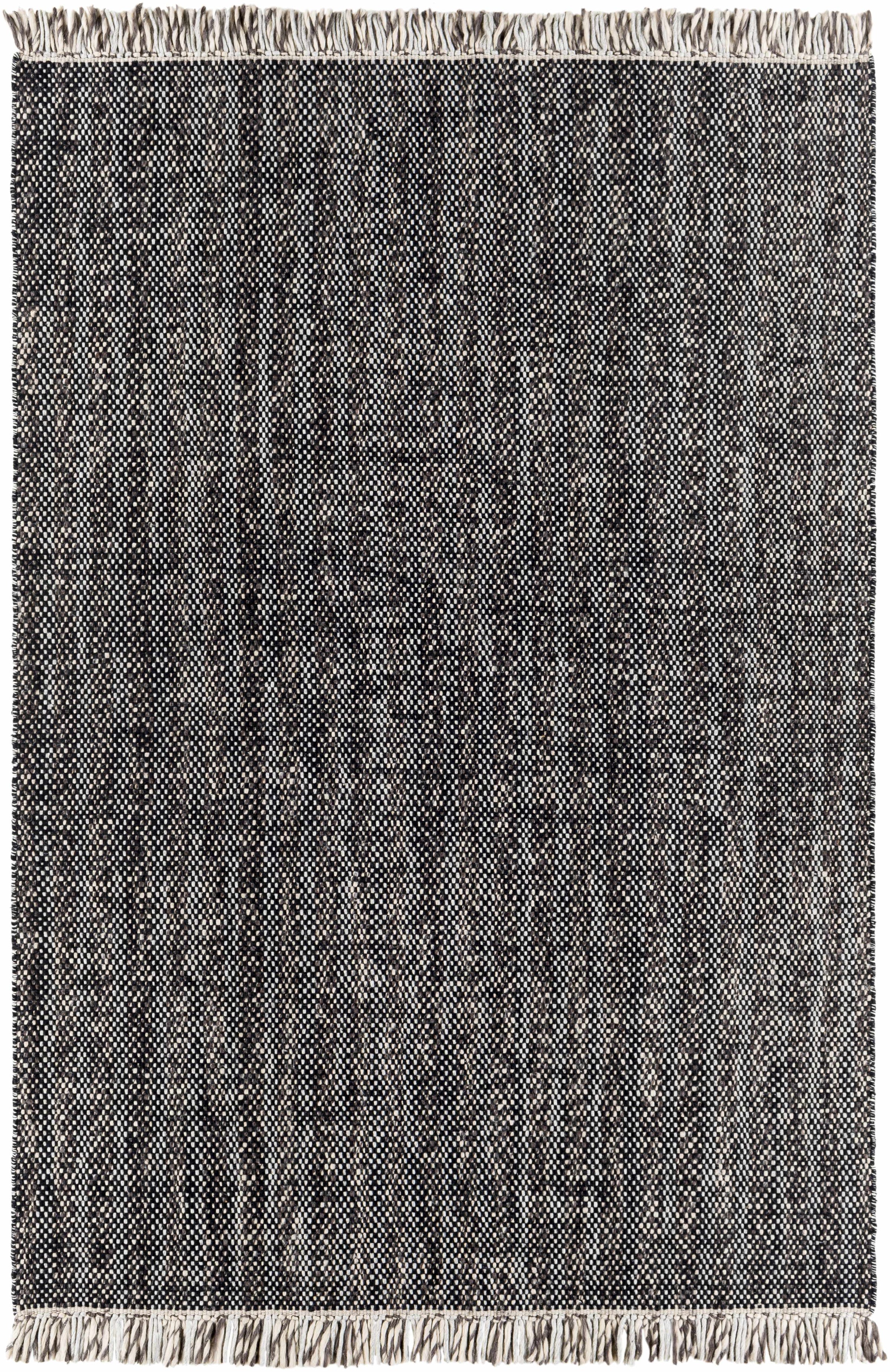 Black Hand Woven 100% Wool Modern Rectangle Handmade rug, Indoor use only, has fringe, non-washable. runner also available