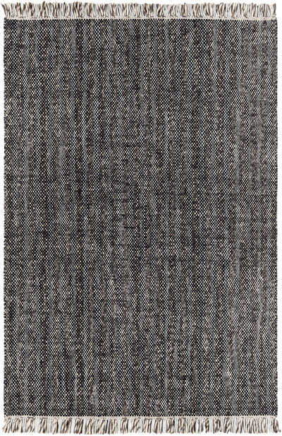 Black Hand Woven 100% Wool Modern Rectangle Handmade rug, Indoor use only, has fringe, non-washable. runner also available