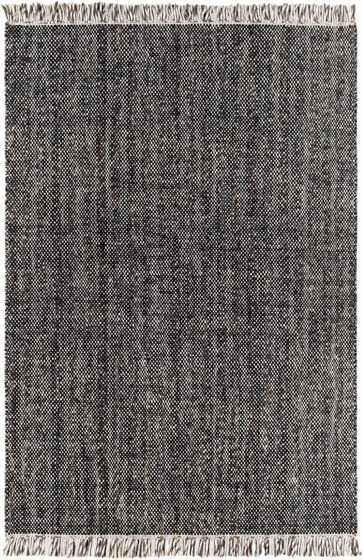 Black Hand Woven 100% Wool Modern Rectangle Handmade rug, Indoor use only, has fringe, non-washable. runner also available