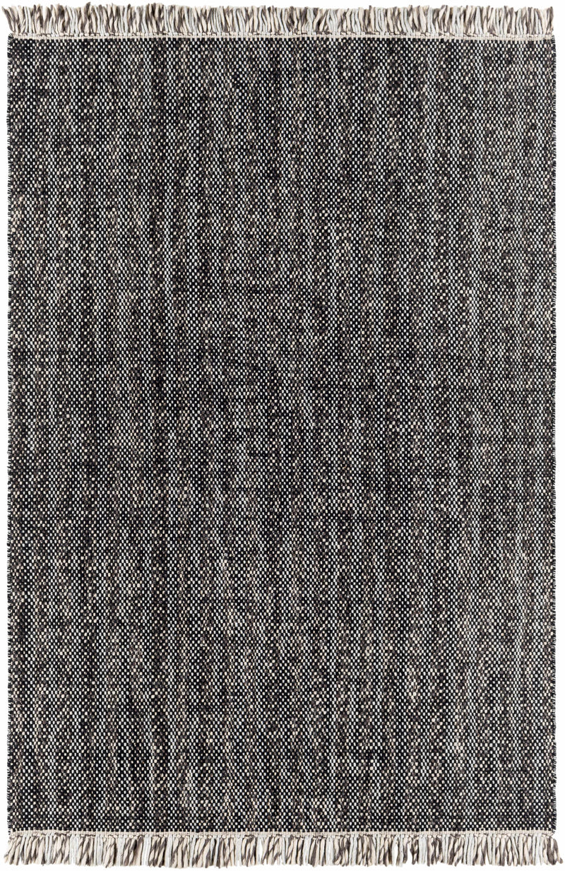 Black Hand Woven 100% Wool Modern Rectangle Handmade rug, Indoor use only, has fringe, non-washable. runner also available