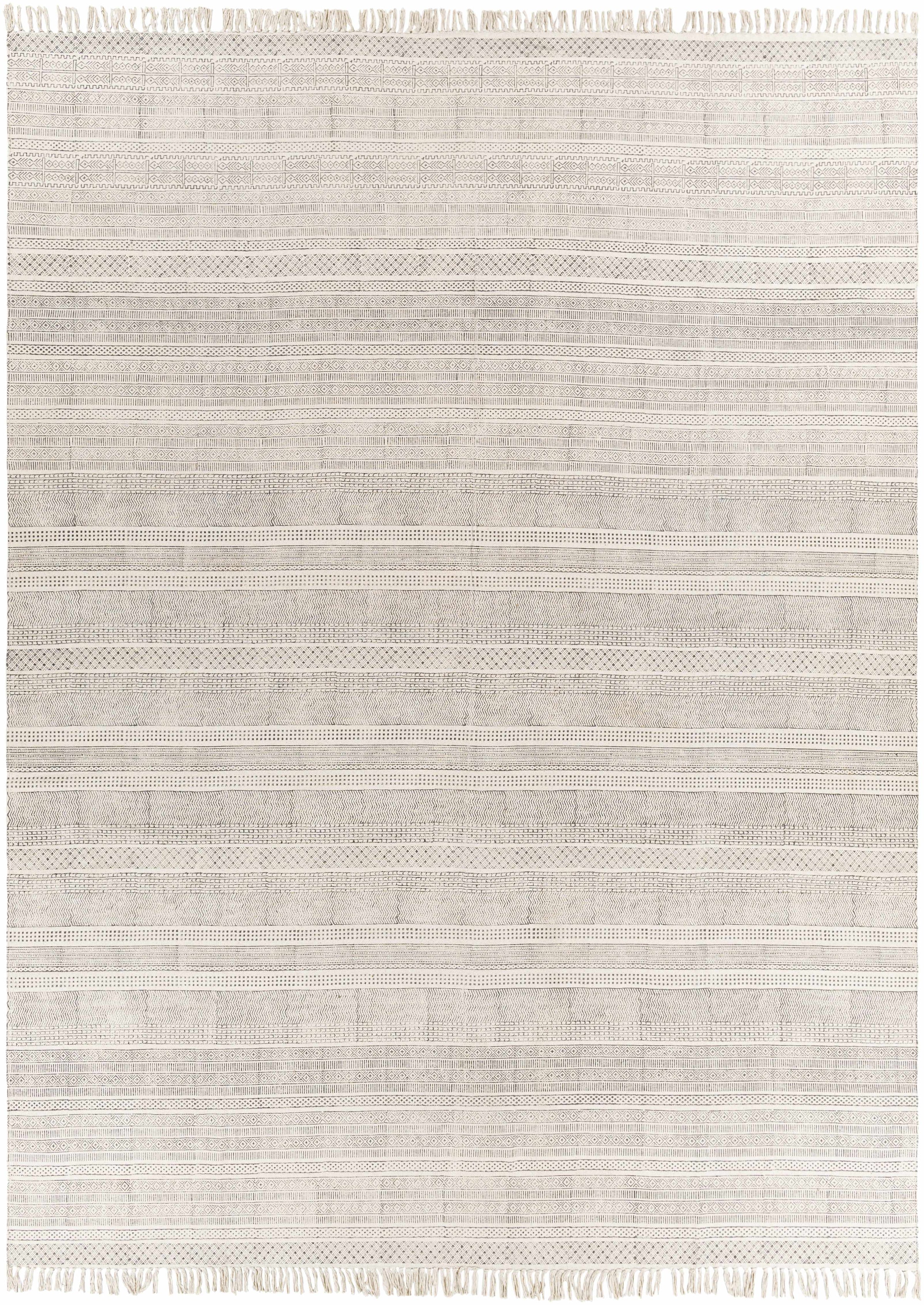 Charcoal Hand Woven 100% Cotton Global Rectangle Handmade rug, Indoor use only, has fringe, non-washable.