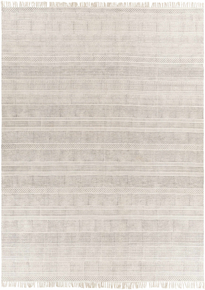 Charcoal Hand Woven 100% Cotton Global Rectangle Handmade rug, Indoor use only, has fringe, non-washable.