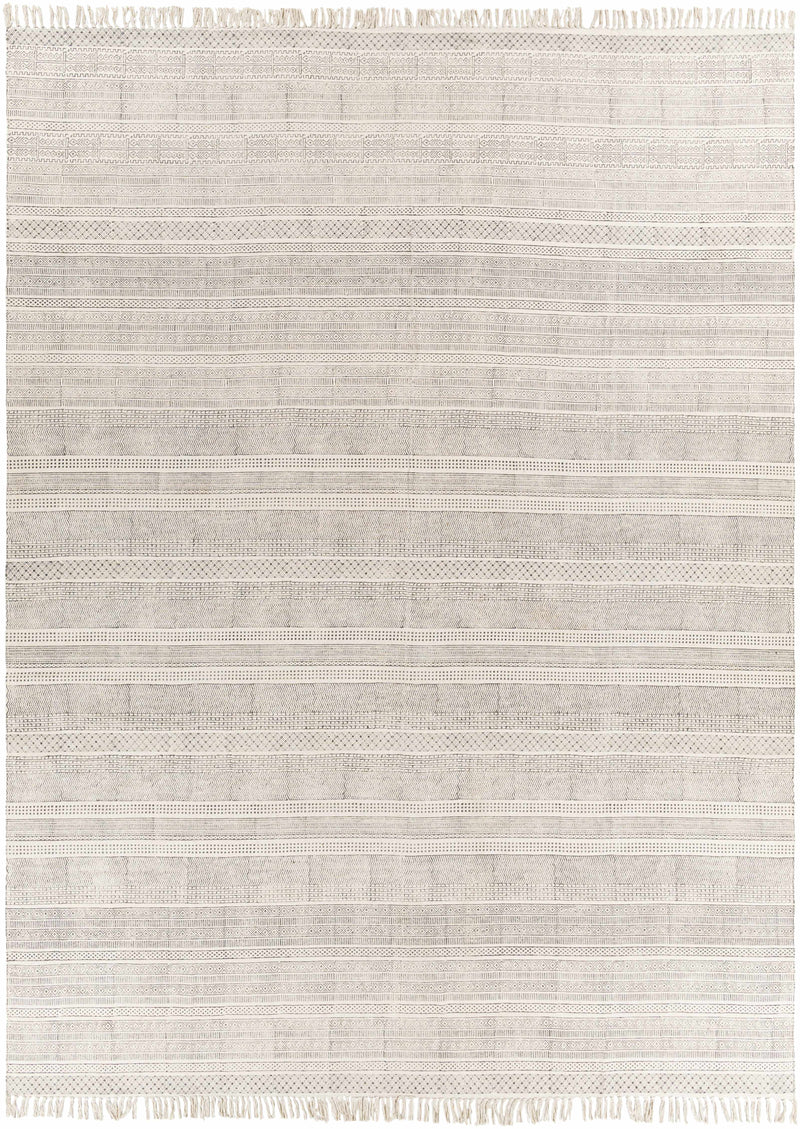 Charcoal Hand Woven 100% Cotton Global Rectangle Handmade rug, Indoor use only, has fringe, non-washable.