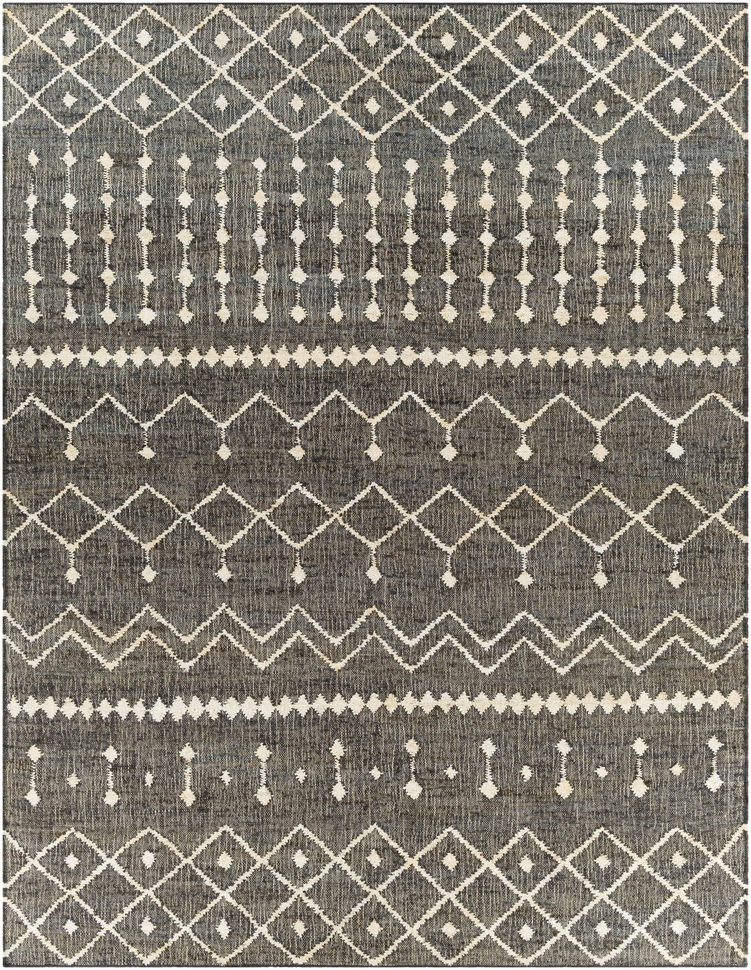 Black Hand Woven 100% Jute Global Rectangle Handmade rug, Indoor use only, no fringe, non-washable.