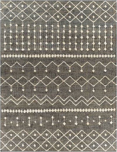 Black Hand Woven 100% Jute Global Rectangle Handmade rug, Indoor use only, no fringe, non-washable.