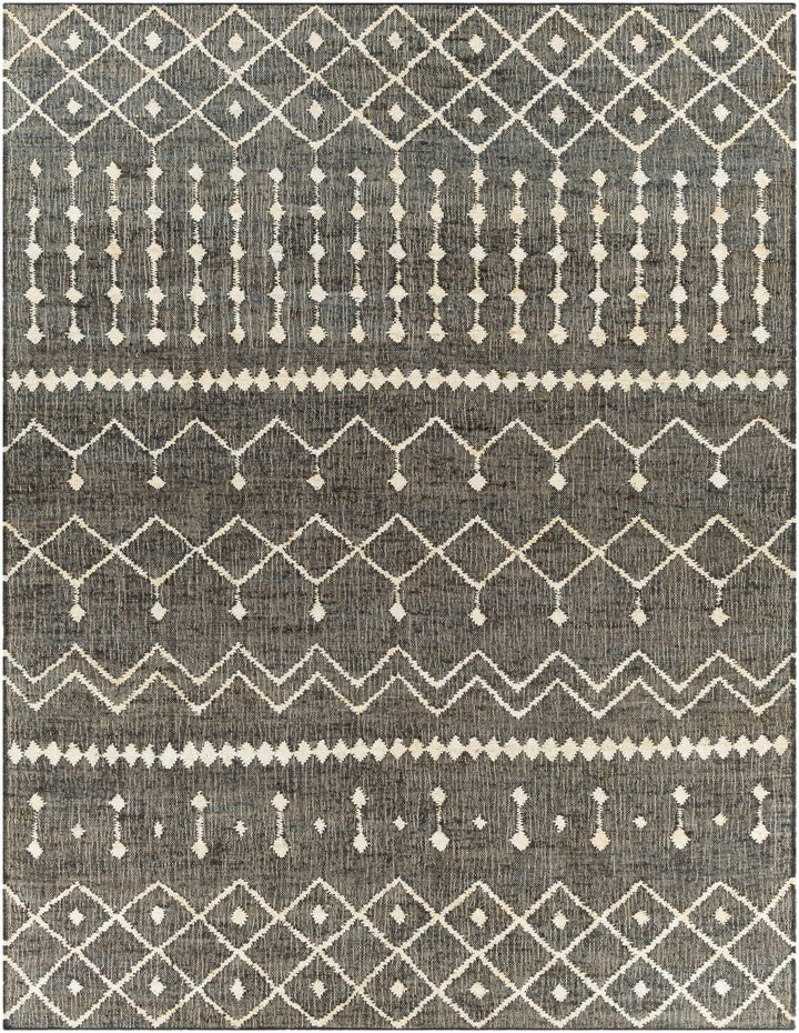 Black Hand Woven 100% Jute Global Rectangle Handmade rug, Indoor use only, no fringe, non-washable.