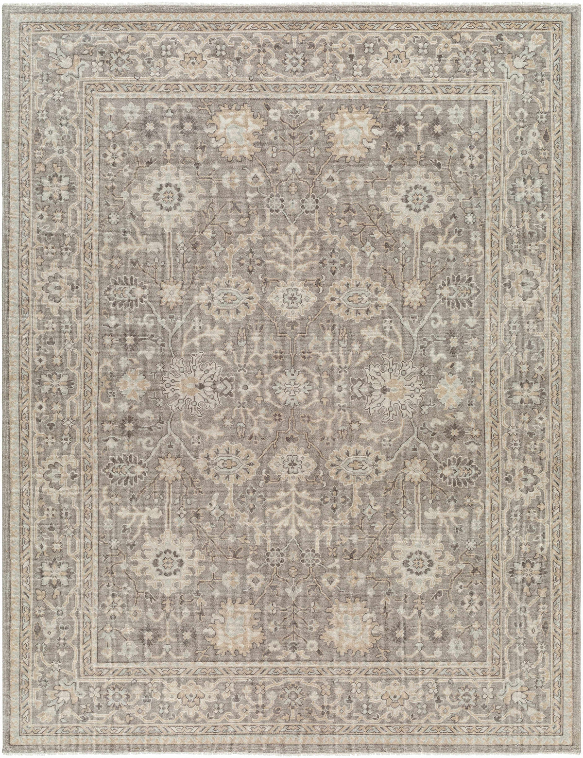 Charcoal Hand Knotted 100% Wool Traditional Rectangle Handmade rug, Indoor use only, has fringe, non-washable.