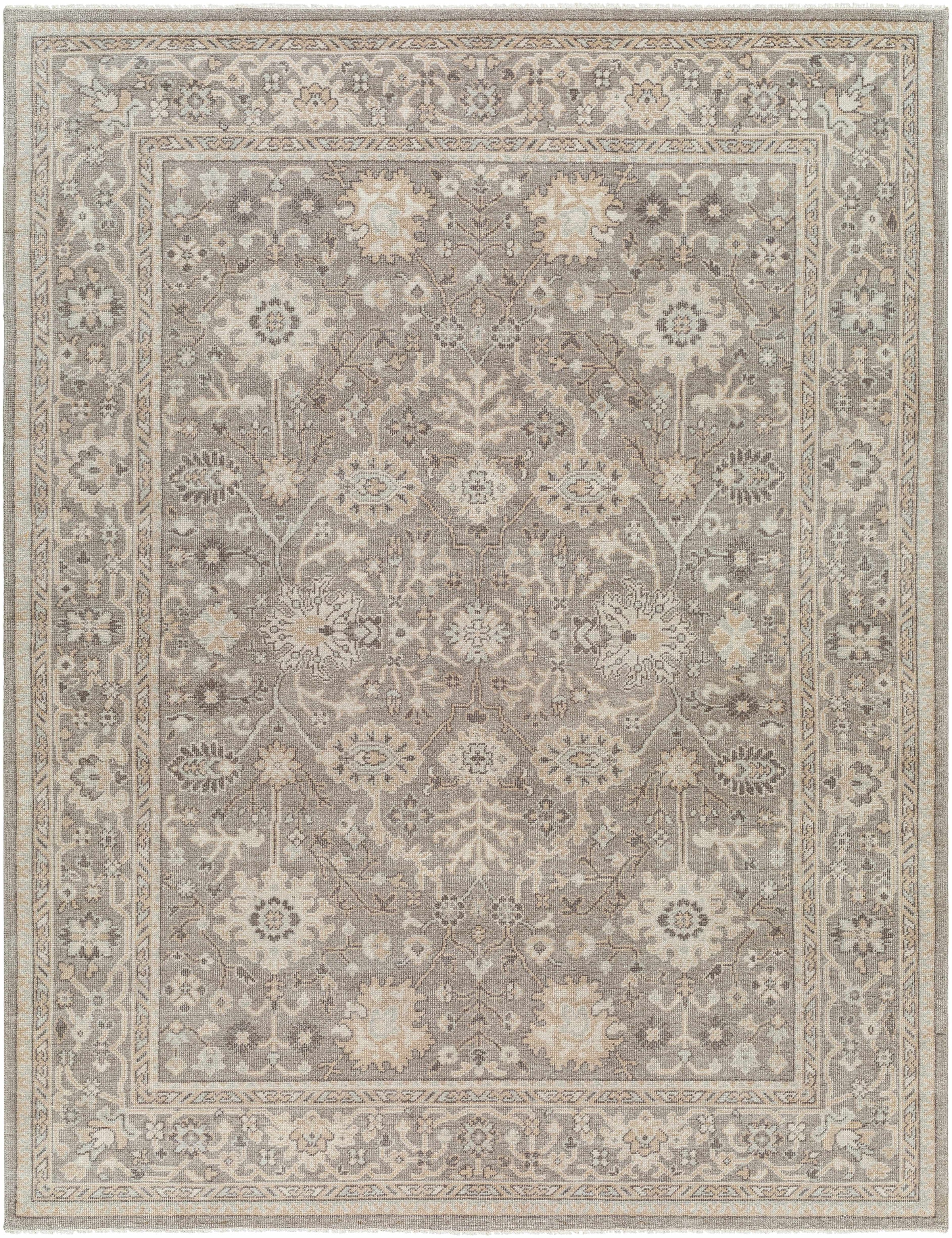 Charcoal Hand Knotted 100% Wool Traditional Rectangle Handmade rug, Indoor use only, has fringe, non-washable.