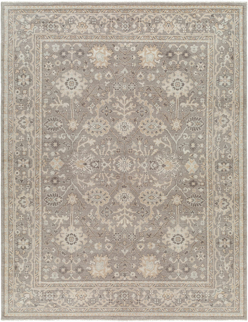 Charcoal Hand Knotted 100% Wool Traditional Rectangle Handmade rug, Indoor use only, has fringe, non-washable.