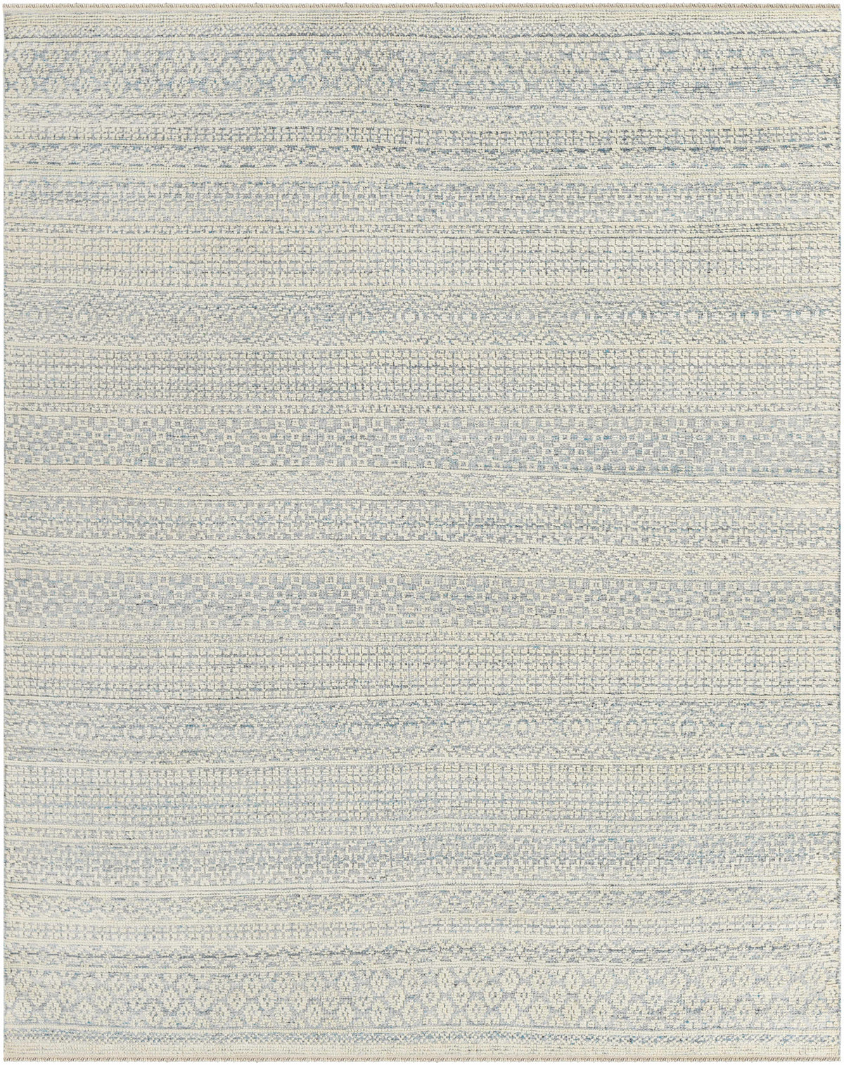 Ice Blue Hand Knotted 20% Polyester, 20% Viscose, 60% Wool Global Rectangle Handmade rug, Indoor use only, has fringe, non-washable.