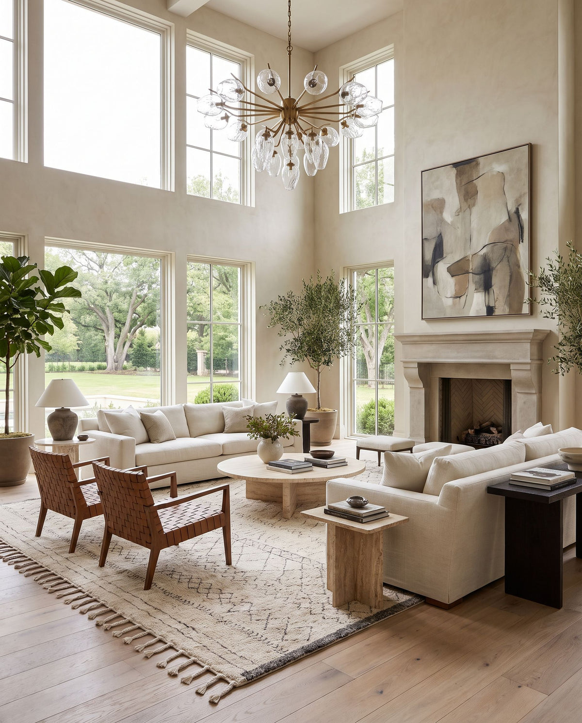 Khemisset KMS-2306 Hand Woven Rug styled in an elegant designer living room — hand woven global area rug in gray and cream tones