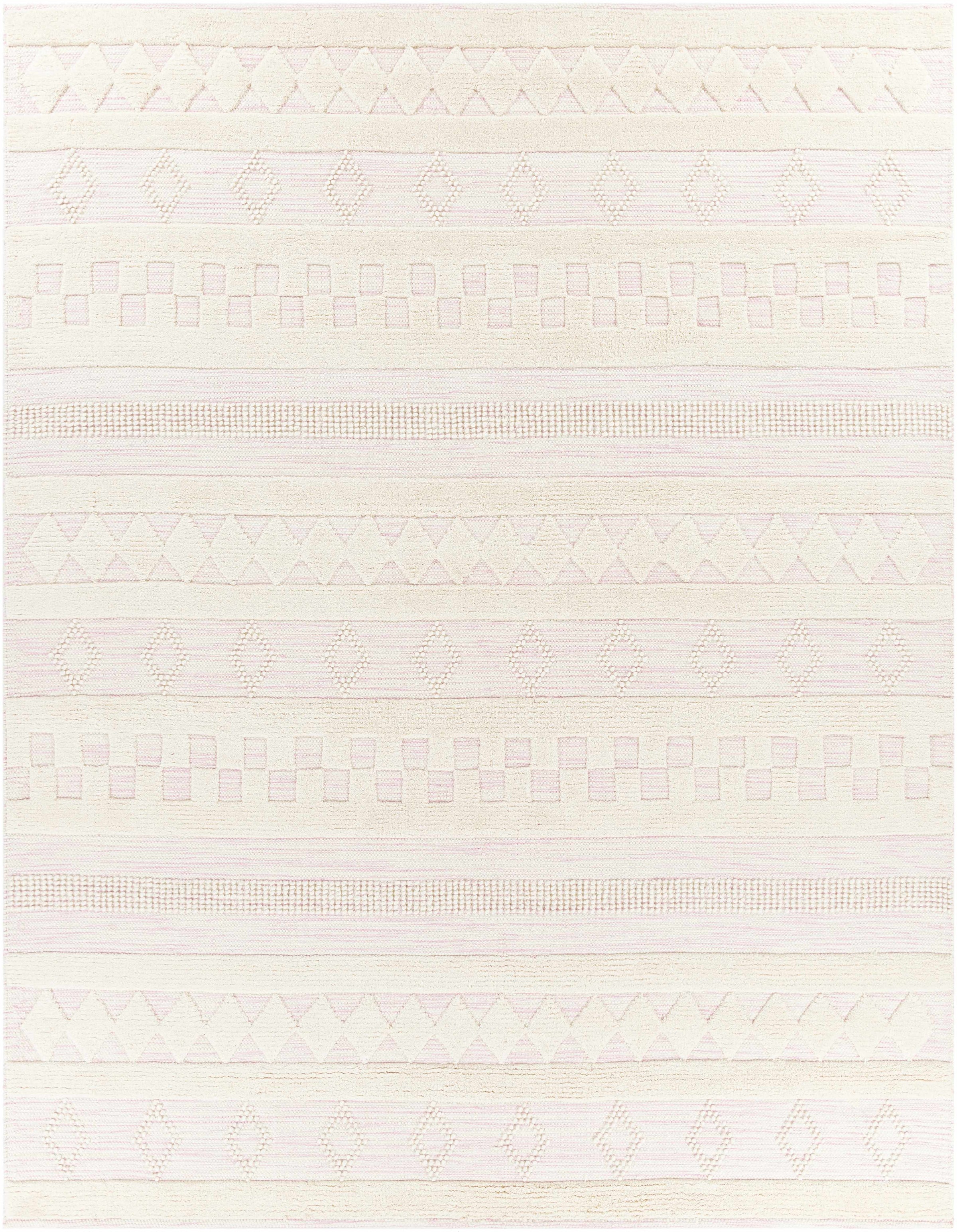 Light Pink Hand Woven 100% Wool Modern Rectangle Handmade rug, Indoor use only, no fringe, non-washable. runner also available