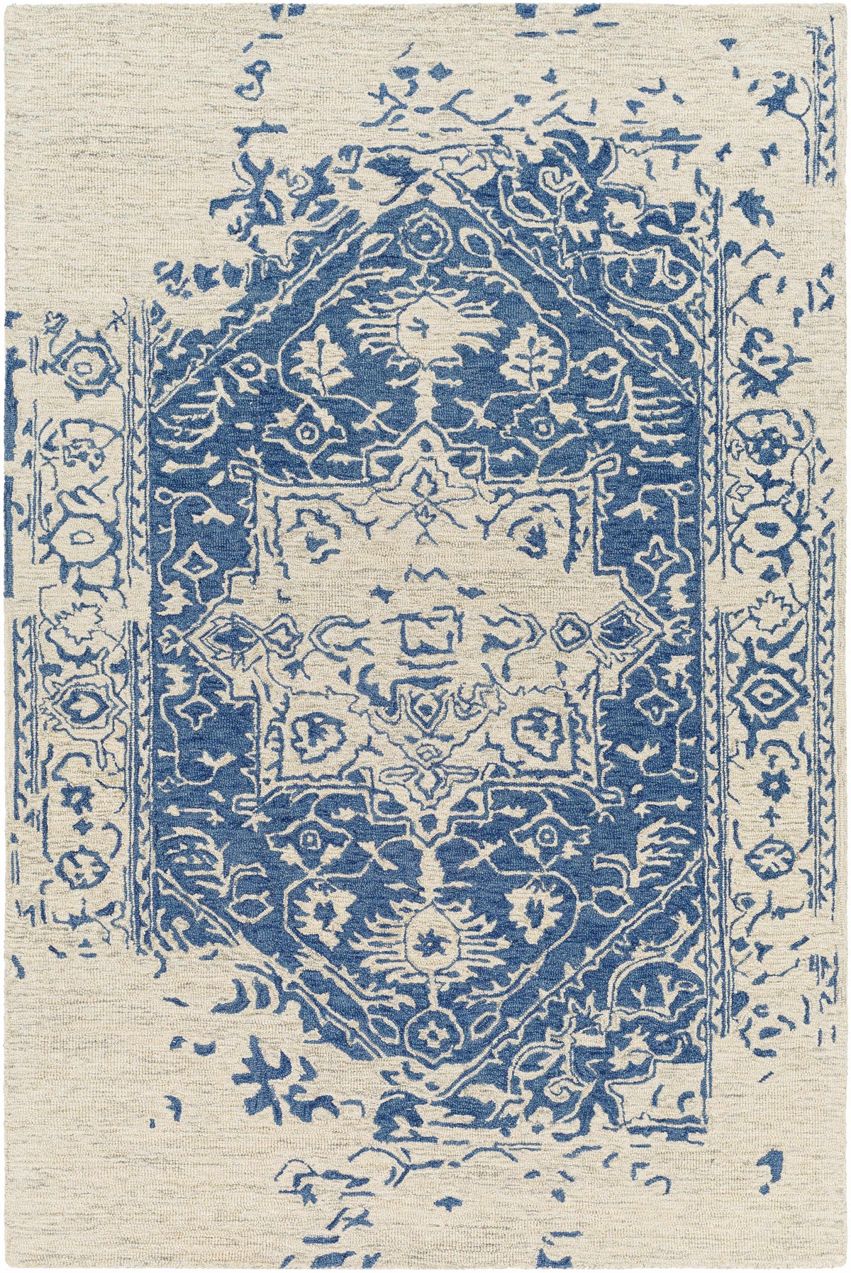 Blue Hand Tufted 100% Wool Traditional Rectangle Handmade rug, Indoor use only, no fringe, non-washable.