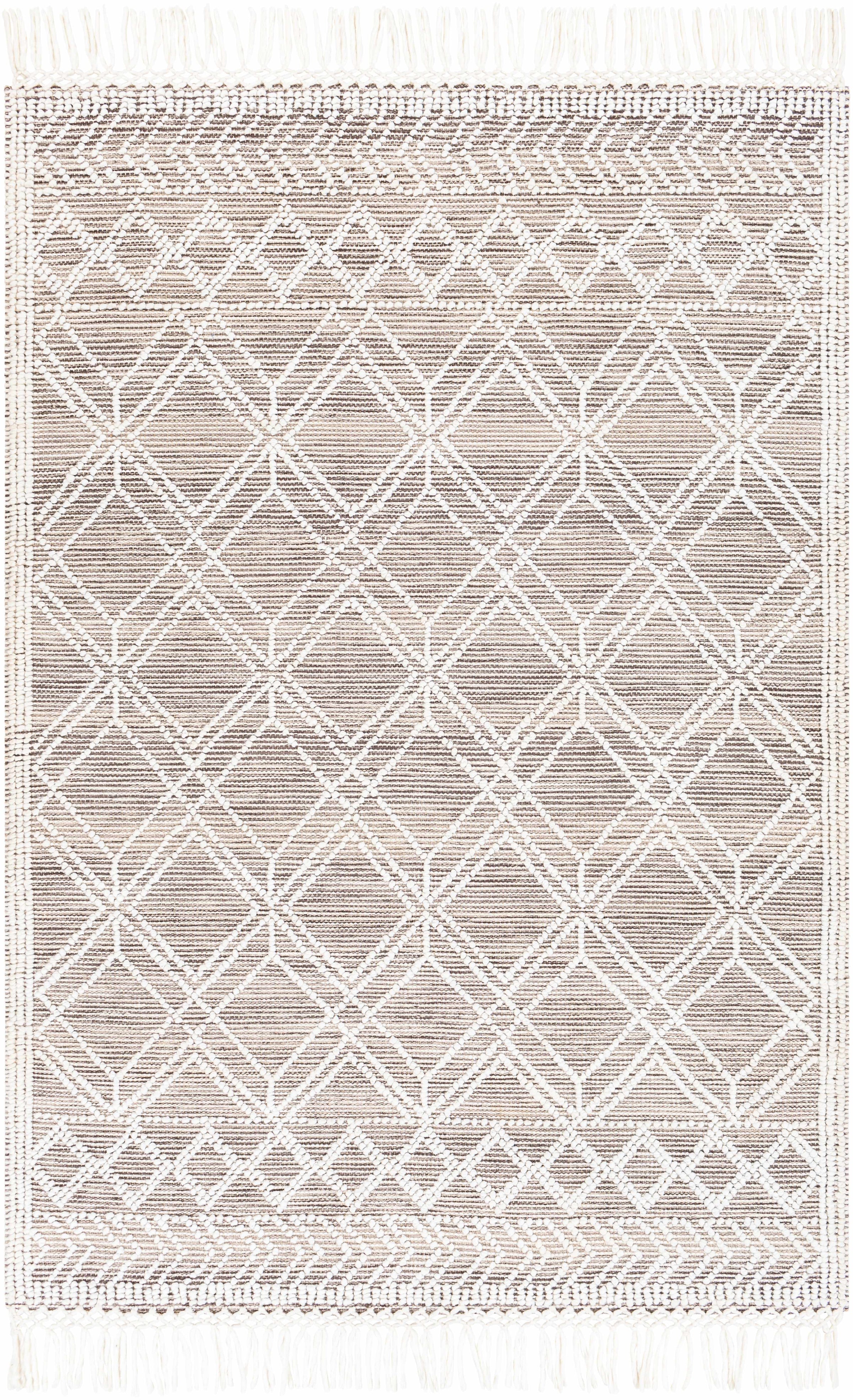 White Hand Woven 100% Recycled PET Yarn Global Rectangle Handmade rug, Indoor use only, has fringe, non-washable.