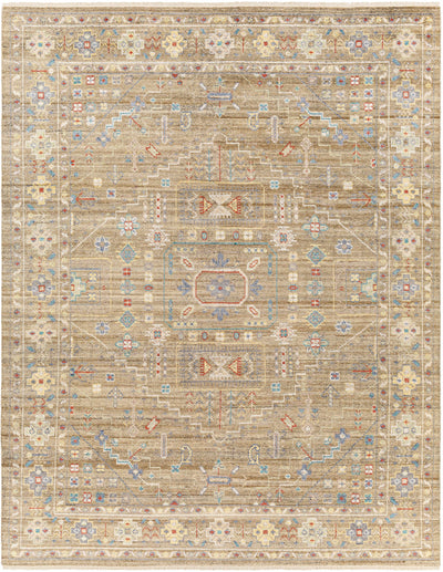 Light Brown Hand Knotted 70% Viscose, 30% Wool Traditional Rectangle Handmade rug, Indoor use only, has fringe, non-washable.