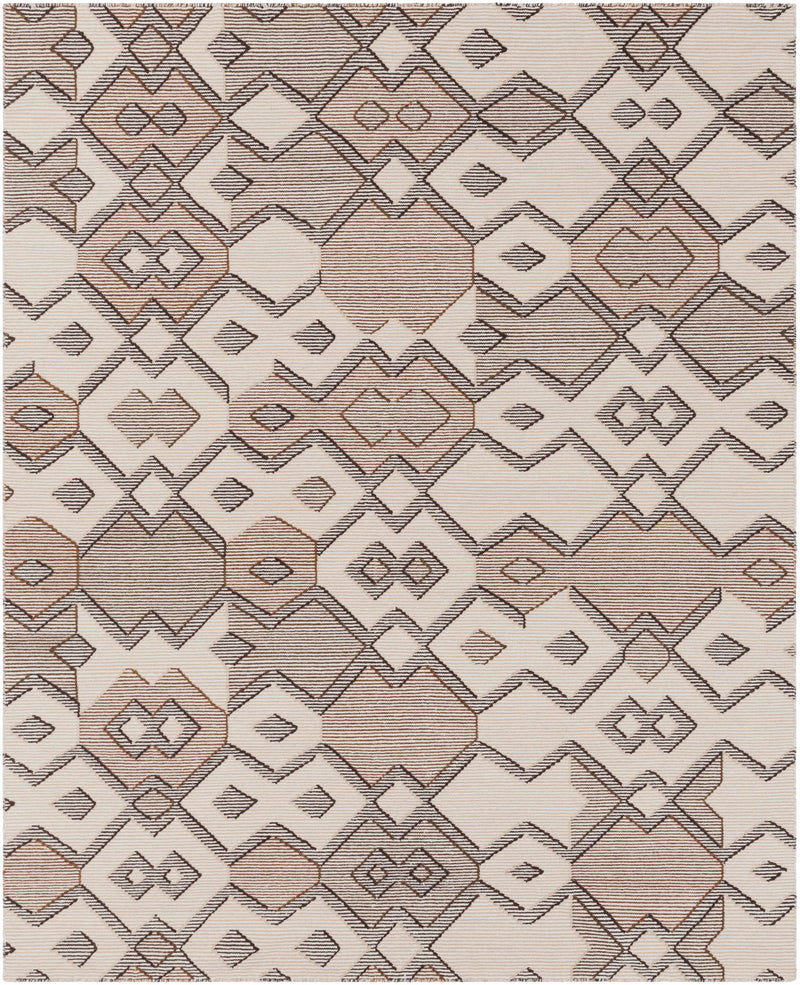 Ivory Hand Woven 100% Wool Modern Rectangle Handmade rug, Indoor use only, no fringe, non-washable.