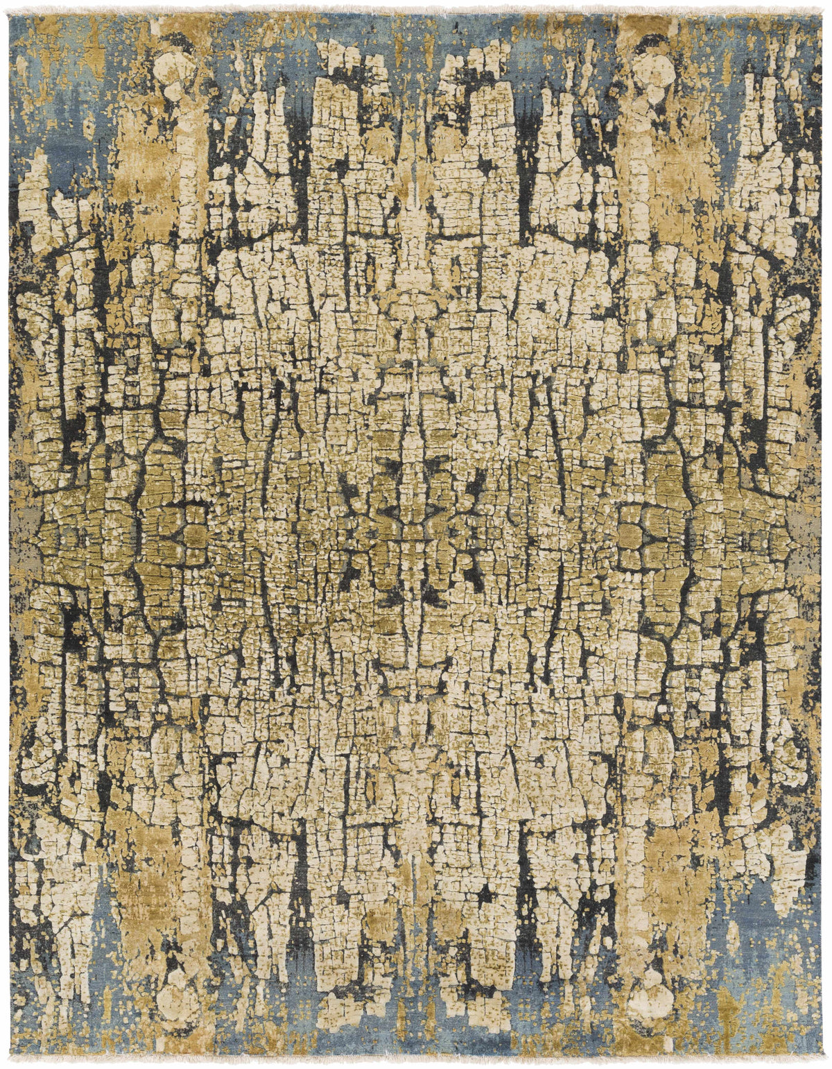 Blue Hand Knotted 80% Silk, 20% Wool Modern Rectangle Handmade rug, Indoor use only, has fringe, non-washable.