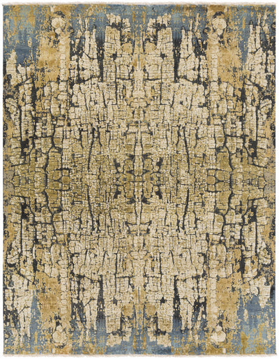 Blue Hand Knotted 80% Silk, 20% Wool Modern Rectangle Handmade rug, Indoor use only, has fringe, non-washable.