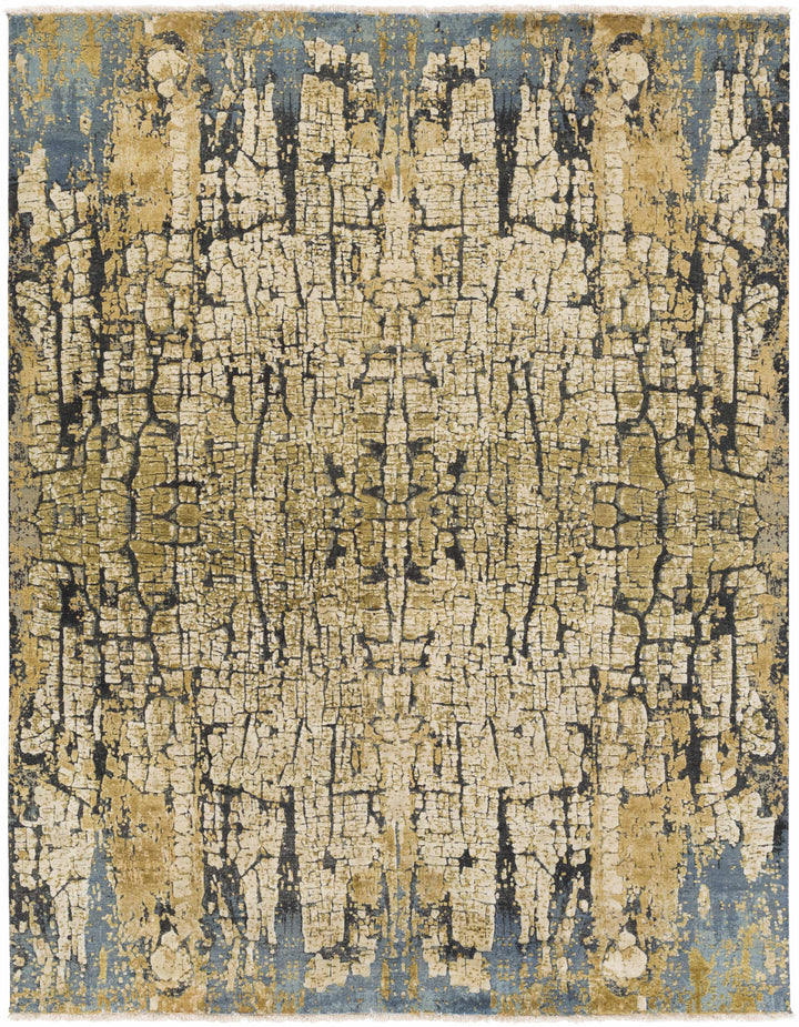 Blue Hand Knotted 80% Silk, 20% Wool Modern Rectangle Handmade rug, Indoor use only, has fringe, non-washable.